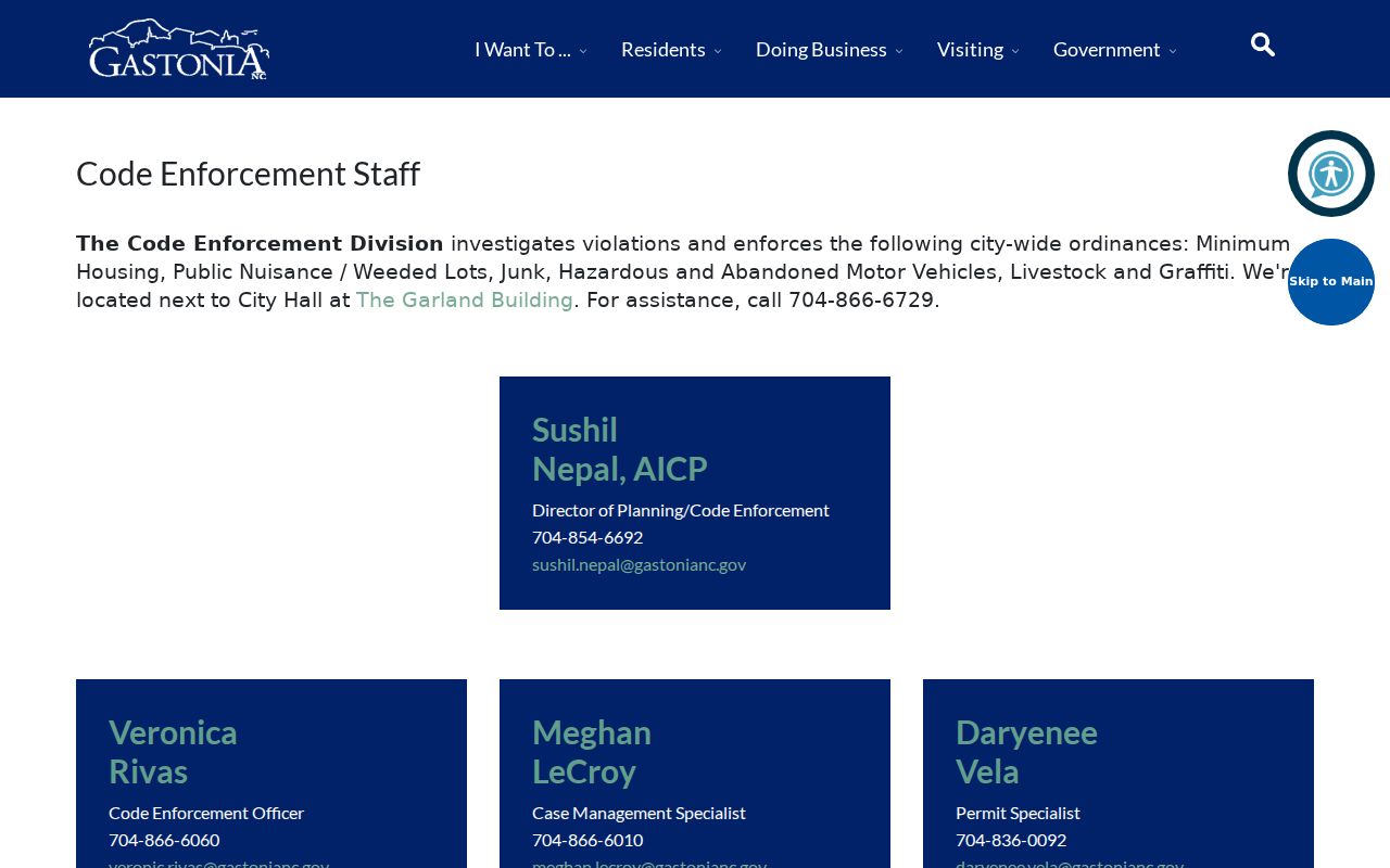 Gastonia people directories city code staff listing