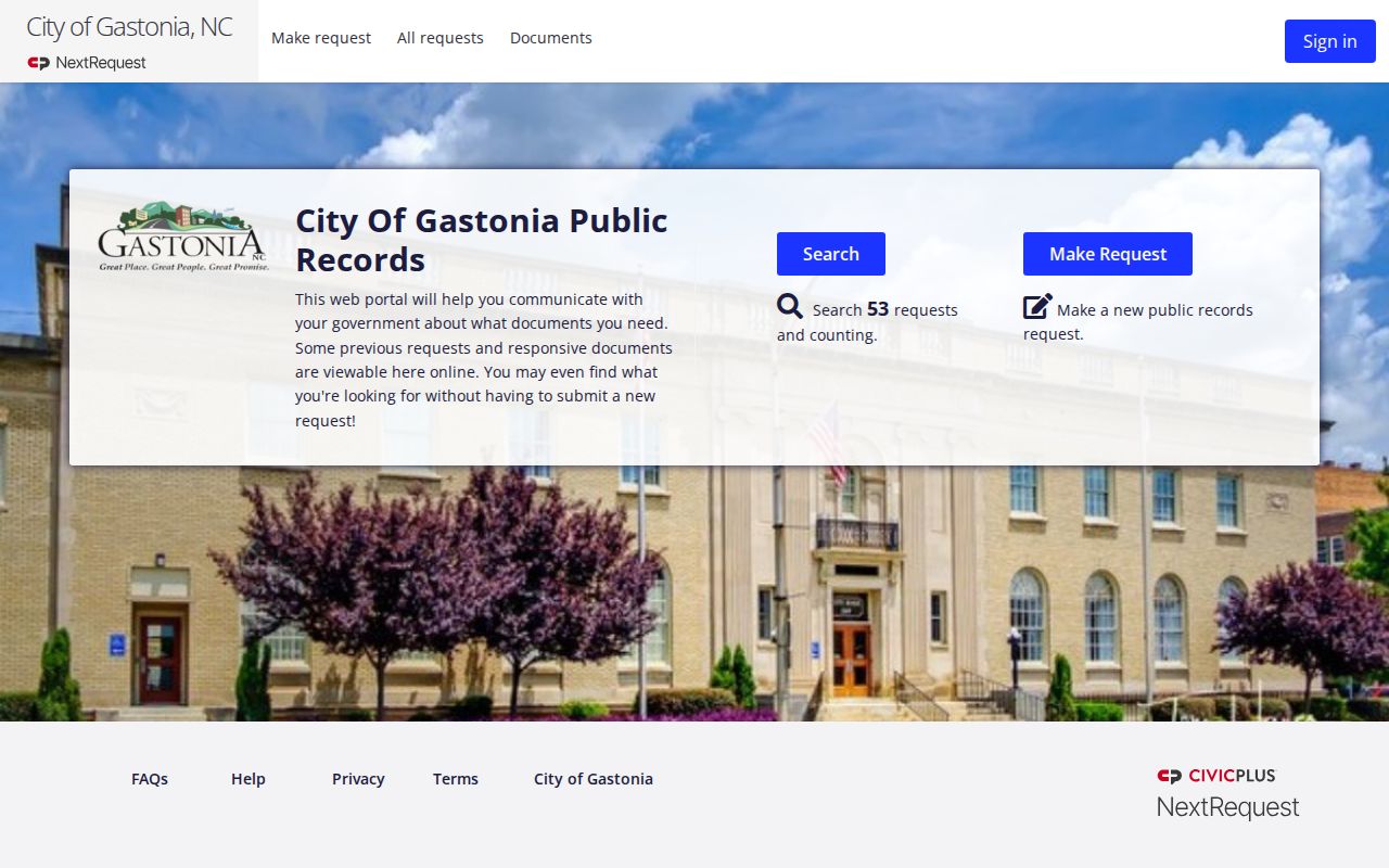 Gastonia public records NextRequest portal