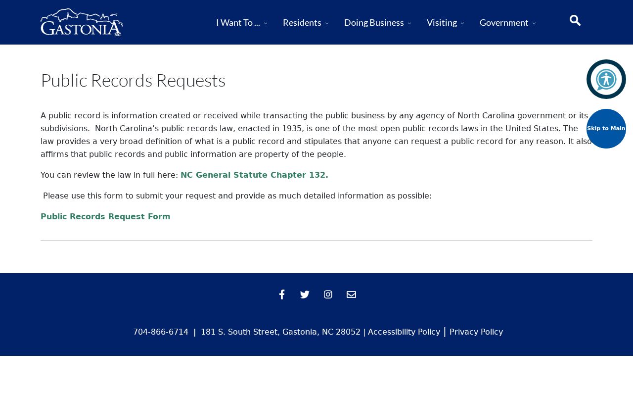 Gastonia public records request instructions from the city